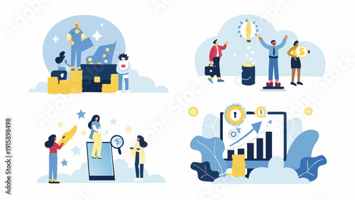 Illustrations depicting financial growth success and investment strategies