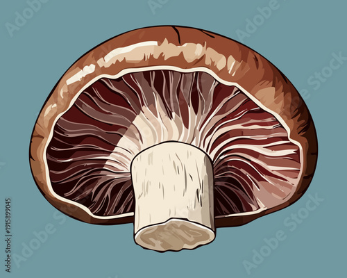 Symmetrical walnut gill art for organic produce market branding and sustainable farm identity - Vector Illustration