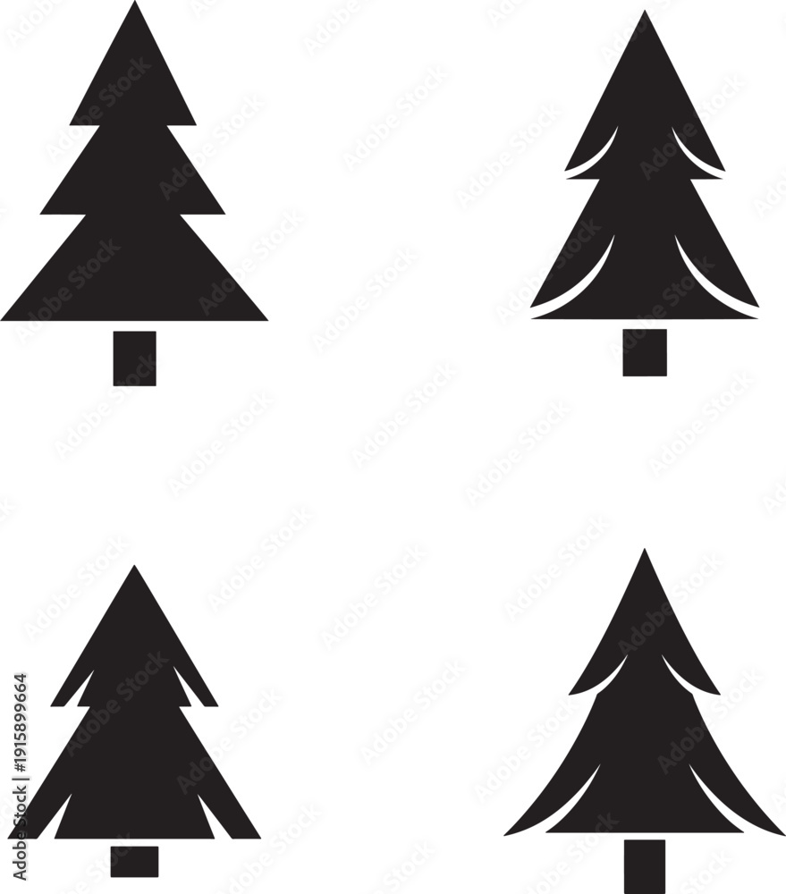 Fototapeta premium Four black silhouette pine tree shapes 