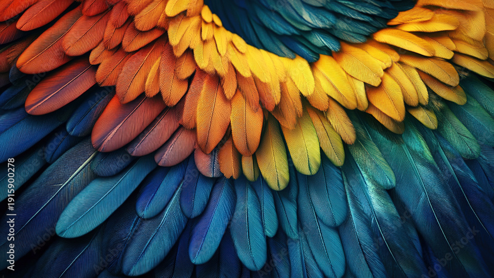 Obraz premium colorful wing feather texture background, bird, gradation