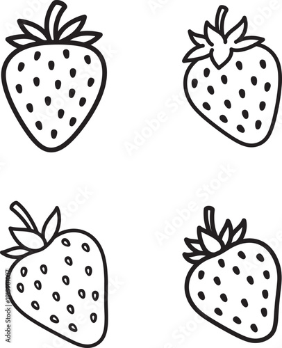 Four bold line art illustrations of strawberries