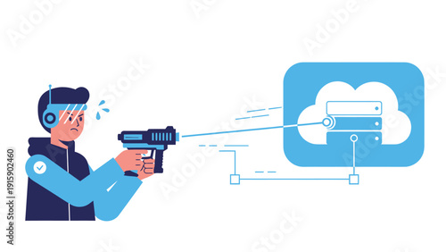 Hacker Attacking Cloud Server Infrastructure. Cybersecurity Threat and Data Breach Concept. Digital Data Security.