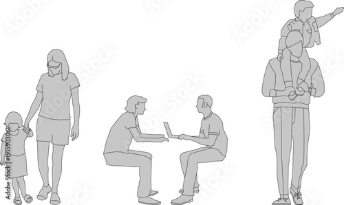 People Sitting Illustration Pack Featuring Men and Women in Casual Wear for Editorial and Design Use.