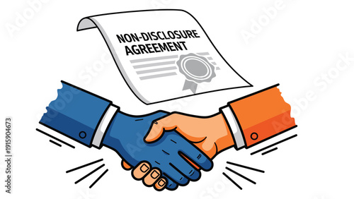 Confidential Business Handshake with Non-Disclosure Agreement (NDA) Document. Partnership and Secrecy.
