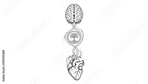 Integrated Brain Heart Tree Connection Drawing for Holistic Wellness and Inner Harmony