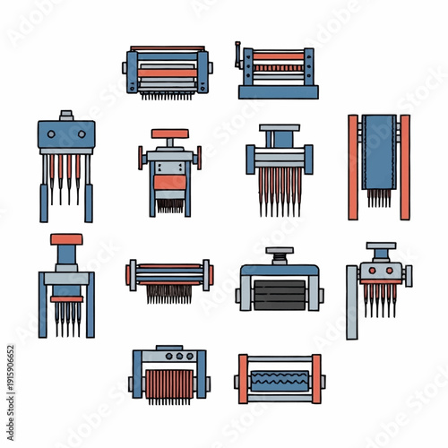 Collection of Industrial Food Processing Machine Illustrations.