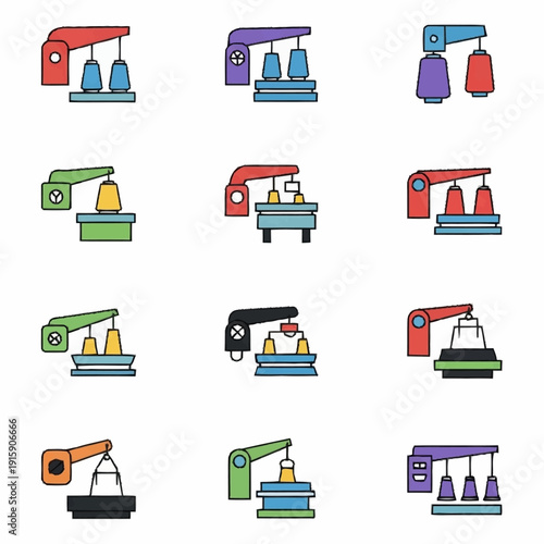 Collection of Industrial Lifting Machine Icons.