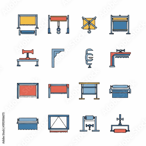 Collection of Industrial Equipment and Machinery Icons.