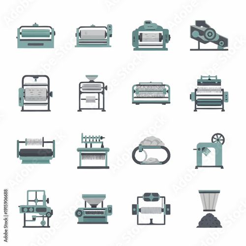Collection of Industrial Machinery and Equipment Icons.