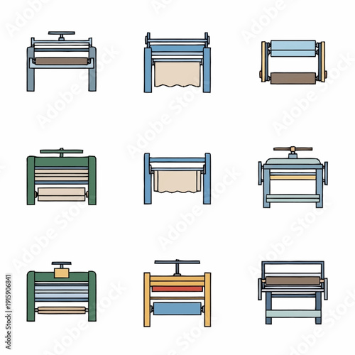 Collection of Vintage Laundry Wringer Icons.