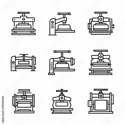 Set of Industrial Presses and Machines Icons.