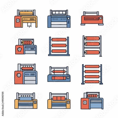 Set of Industrial Printing Machines and Roll Holders.