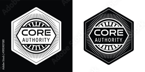 Iconic black and white core authority emblem design representing strength security and official recognition in a clean modern style