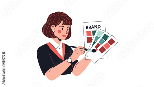 Brand Identity Design: Woman Selecting Colors with Palette and Brush for Branding Project