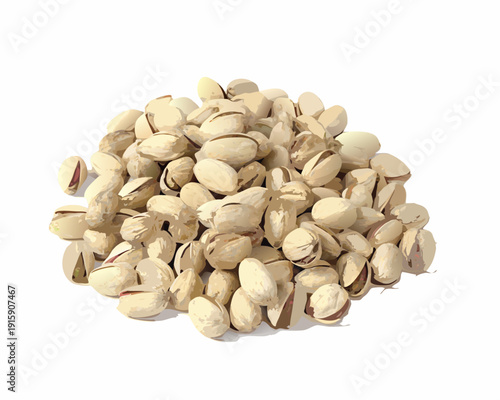 A large pile of shelled pistachios against a plain white background