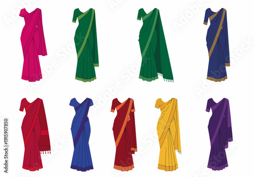 Colorful Indian Sari Collection - Traditional Women's Attire Illustrations