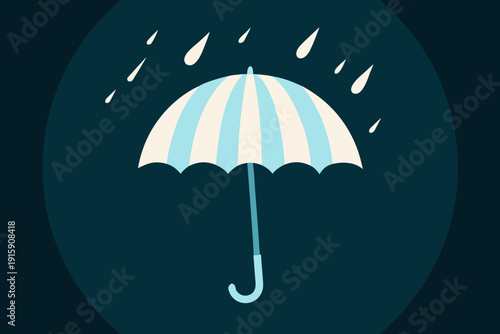 A simplified illustration of a blue and white striped umbrella in rain