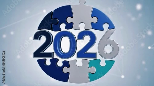 Abstract Puzzle Pieces assembling into a clean 2026 emblem.