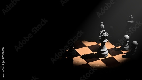 Chess King standing in spotlight with copy space
