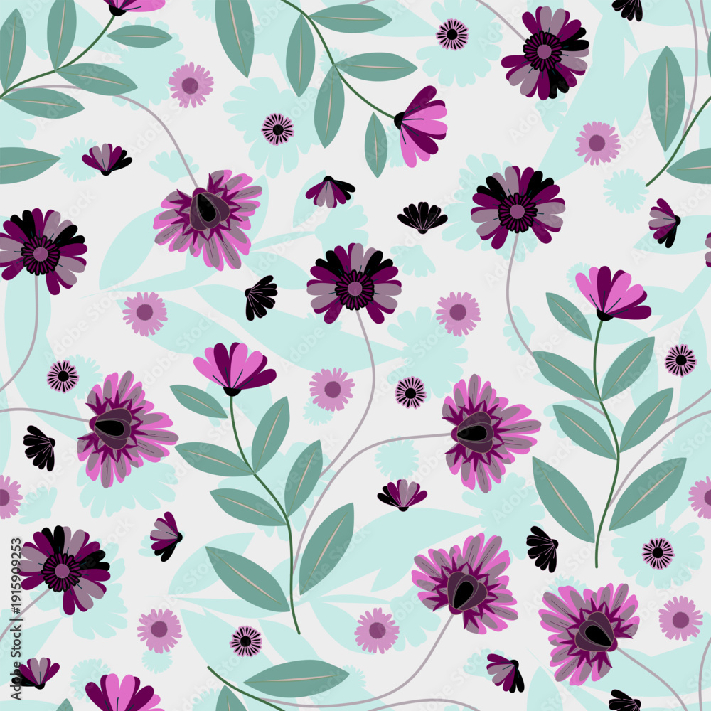 Obraz premium Floral seamless pattern ,Jacobean Print Pattern Seamless , navy flowers Vector clipart. Seamless pattern with stylized exotic flowers, climbing plants. Fashion floral wallpaper, background. Asian 