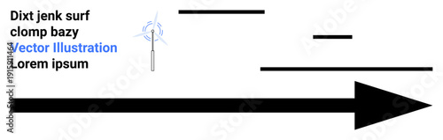 Direction, navigation, minimalism, graphic design, modern layout, progression. Black arrow with text and minimalist line elements. Direction and navigation concept for modern presentations