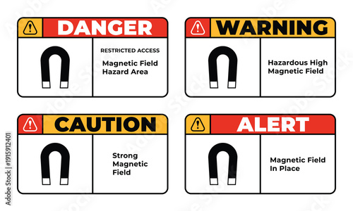 Magnetic Field Danger Warning Caution Alert Restricted Area Labels Vector
