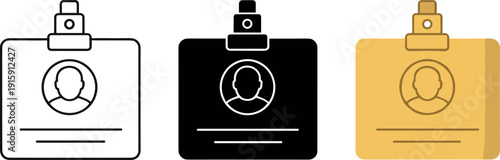 Set of ID badge clipboard icons in outline, solid black, and color styles representing identification, profile and workplace credentials vector design
