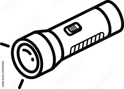 A simple line drawing of a flashlight on a white background is displayed.