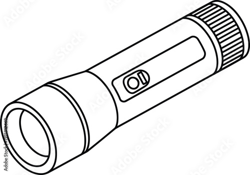 A detailed line drawing of a cylindrical flashlight with a switch.