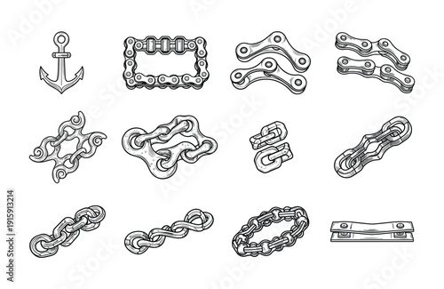Industrial vector chains and anchor elements for mechanical or security designs