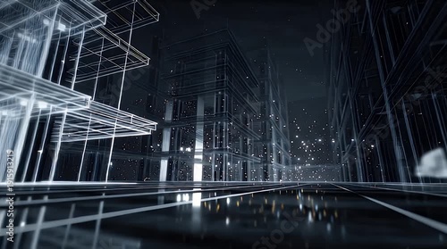 Wallpaper Mural Abstract Digital Blueprints and 3D Building Structure Overlay Video. Torontodigital.ca