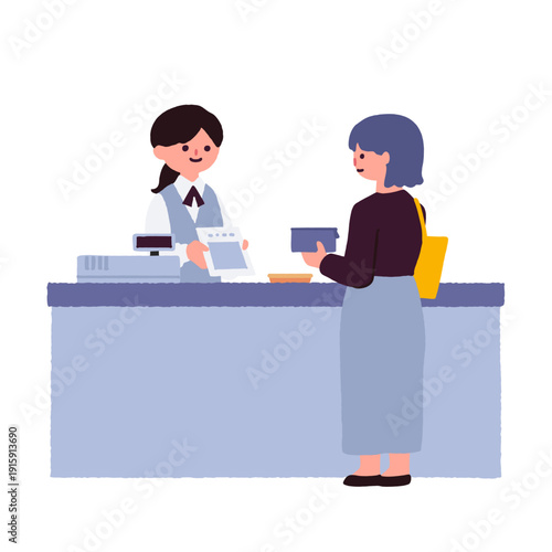 施設・病院などの窓口で支払いをする女性 / A woman paying at a facility or hospital counter