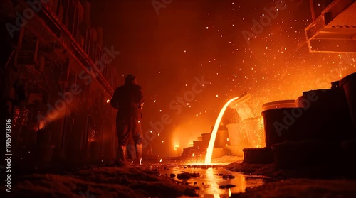 Wallpaper Mural Liquid Molten Orange Metal Pouring into Foundry Mold Video. Torontodigital.ca