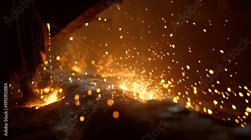 Wallpaper Mural Liquid Molten Orange Metal Pouring into Foundry Mold Video. Torontodigital.ca