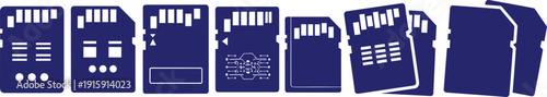 Digital storage memory card icons collection showing secure digital and micro formats for camera and phone data backup