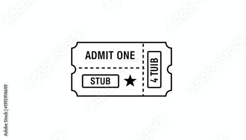 Admit One Ticket Stub with Star Icon, Vintage Style