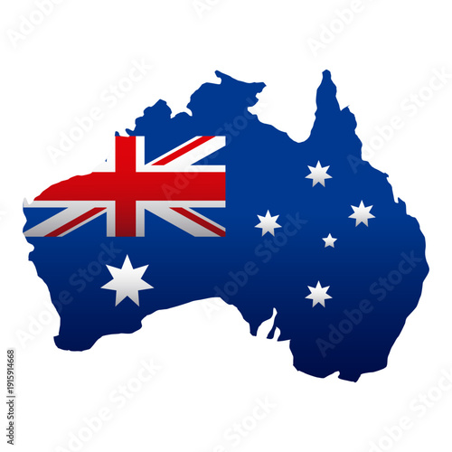 Silhouette map of Australia filled with Australian national flag. Flat vector illustration isolated on white background