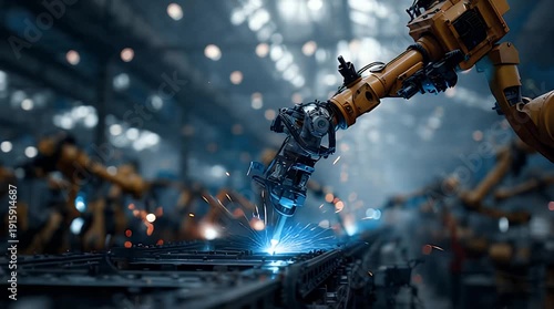 Wallpaper Mural Automated Robotic Arm Welding Metal Part with Blue Electric Arc Video. Torontodigital.ca