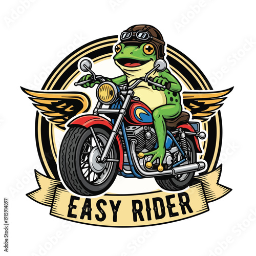 Frog Rider on Motorcycle with Wings Emblem
