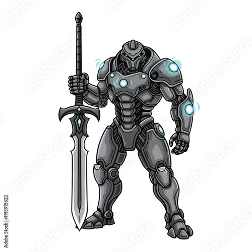 Armored knight with glowing accents and massive sword