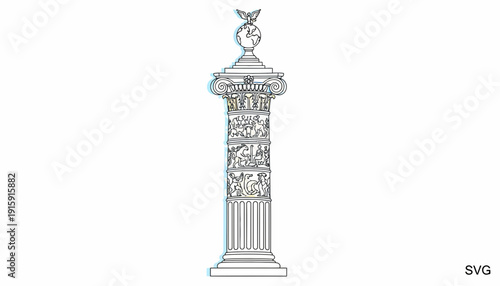 Ancient Roman Column with Reliefs and Eagle Sculpture