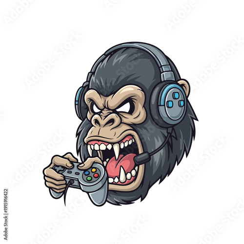 Gorilla Gamer with Headset and Controller