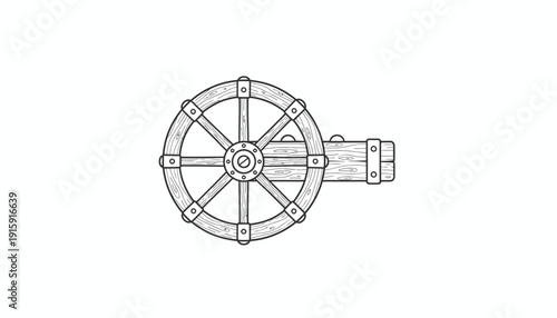 Vintage Wooden Cannon Wheel and Barrel Illustration