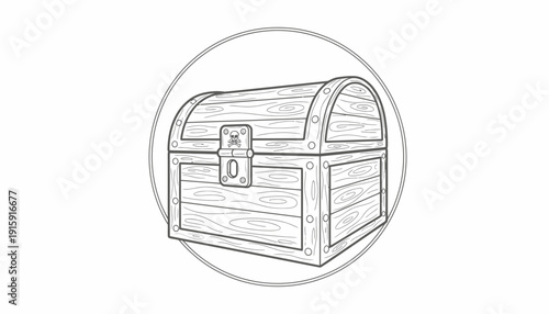 Vintage Wooden Treasure Chest Icon, Pirate Booty, Ancient Storage Box, Graphic Element