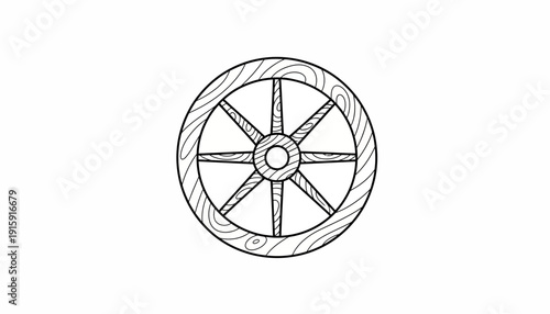 Vintage Wooden Wagon Wheel with Spokes and Rim, Rustic Transportation Element
