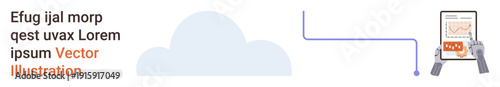 Cloud technology, online financial transactions, data analytics, mobile access, digital payment, file sharing. A cloud connects to a mobile device displaying payment information. Cloud technology