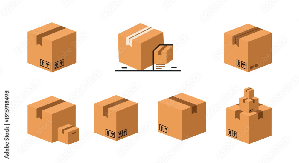 Fototapeta premium Cardboard Box Icons - Shipping and Delivery Vector Illustrations