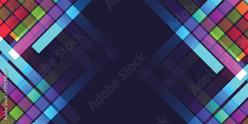 Abstract Colorful Geometric Pattern with Diagonal Lines and Squares.