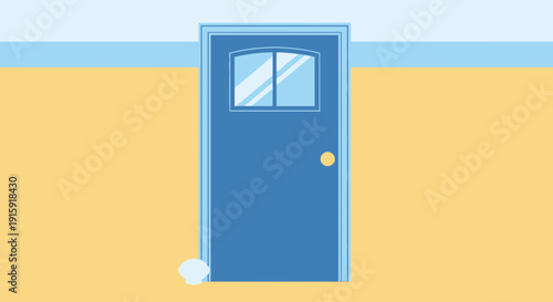 Blue Door in Yellow Wall with Snow