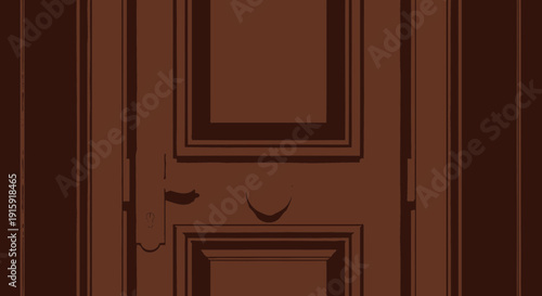 Brown Wooden Door with Paneling and Door Handle - Interior Home Entrance
